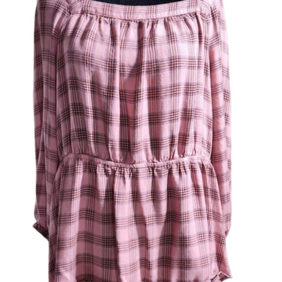 Lane Bryant Women's Plaid Peplum Blouse Square Plus Size 20 Pink and Brown - Picture 7 of 10